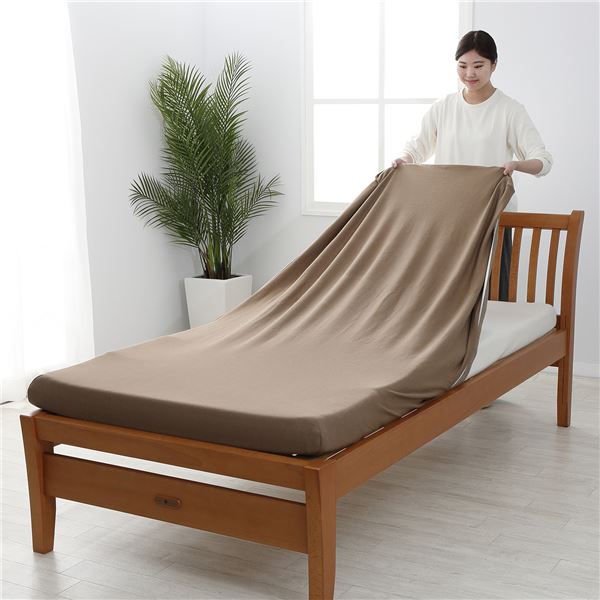 西川 クイックラップシーツ のびのびシーツ ダブルクイーン ブラウン シーツ ベッド 便利 快適