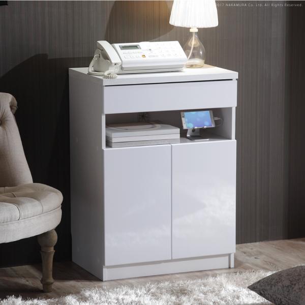 キャビネット 幅60cm 収納棚 コード 配線 すっきり 整理整頓 まとまる 引出し A4 FAX台 ファックス棚 電話台 プリンター置き 扉付き ホワイト 白 シンプル