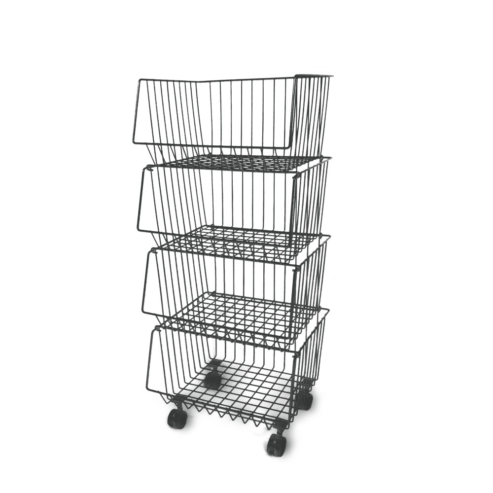 スタッキング バスケット 4段 ブラック キャスター付き ラック 収納 キッチンラック キッチンワゴン ランドリーラック ランドリーワゴン 新生活 押入れ収納 衣類収納 カゴ 洗面所 台所