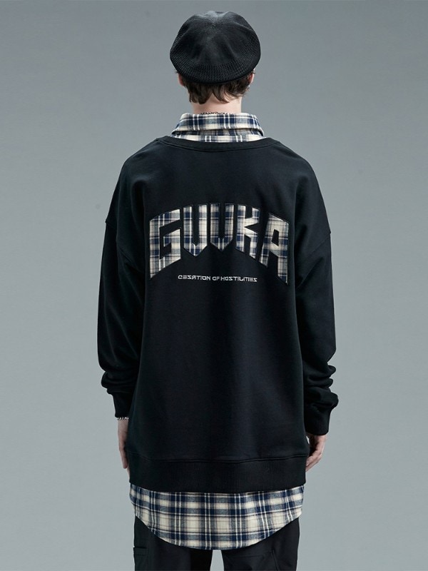 トレンドのチェック柄シャツカラースウェットシャツ メンズ ミドル丈 学生 ヒップホップ フェイクツーピース スポーツ スウェットシャツ ゆったり 7,556円