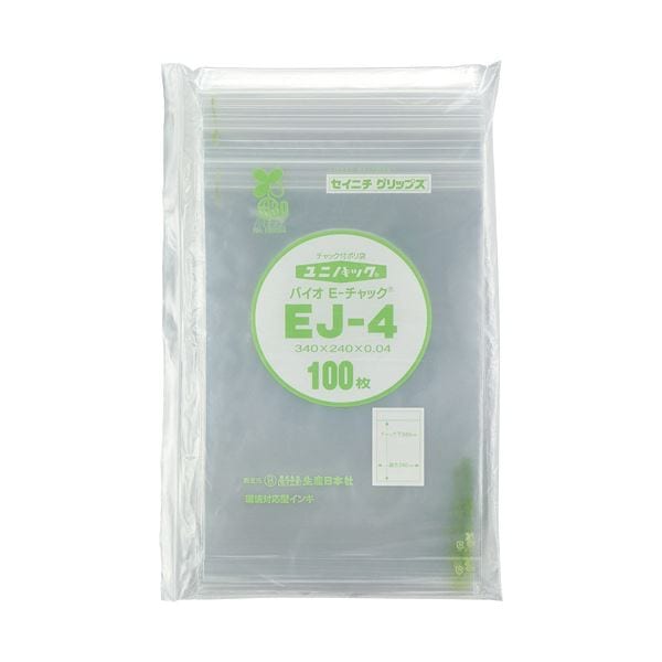 （まとめ）セイニチ ユニパック バイオ チャック付 ヨコ240タテ340厚み0.04mm EJ-4 1パック（100枚） 5セット