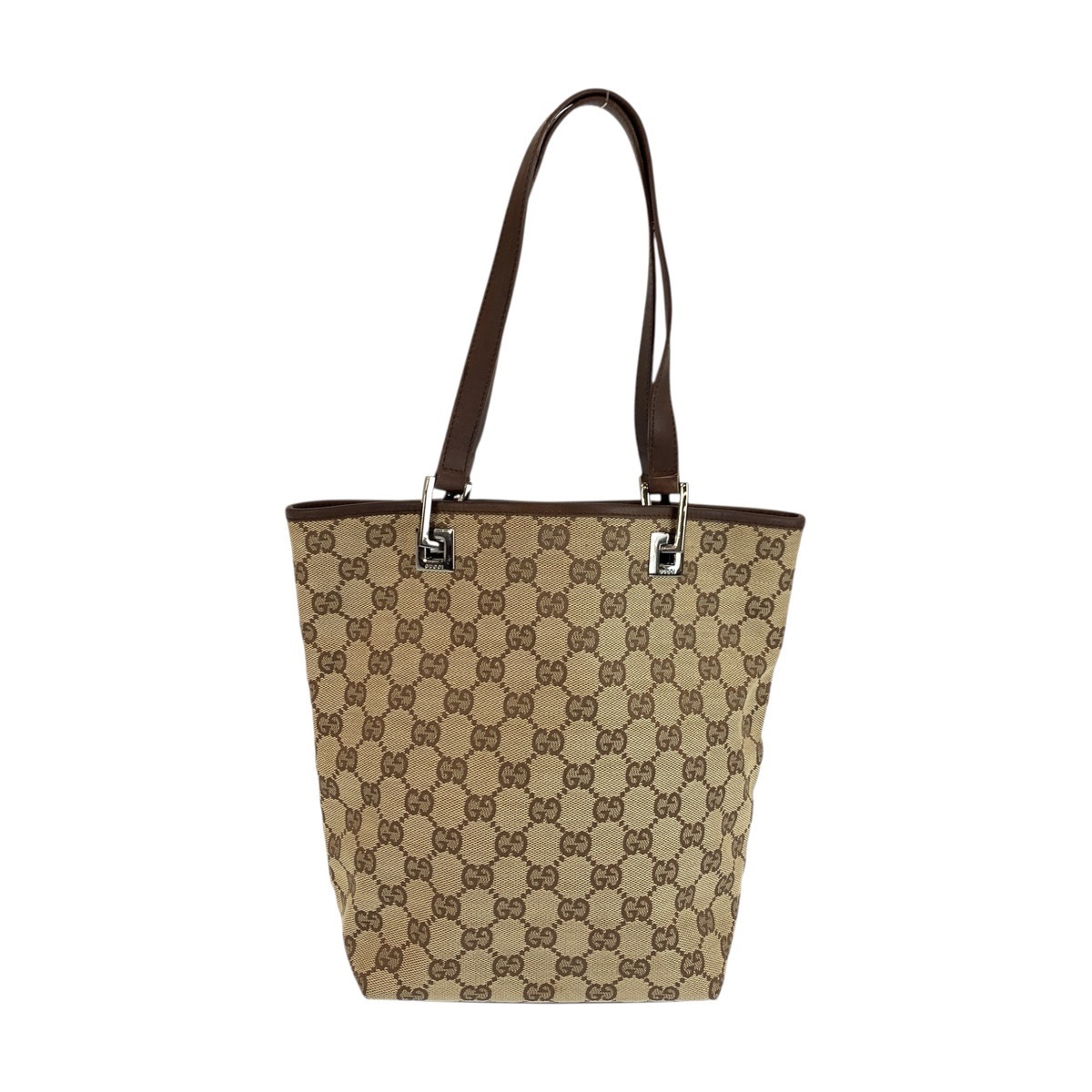 美品 ベージュ ブラウン シルバー金具 GGキャンバス/レザー 31244 トートバッグ ショルダーバッグ レディース 601683