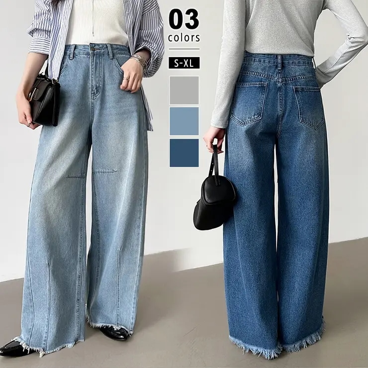 シルエットで魅せるカーブバレルデニム デニムパンツ カーブパンツ フリンジ バレルレッグ レディース デニム パンツ カーブデニム ワイドパンツ カーブ バレルパンツ ワイドデニム ボトムス カーブデ
