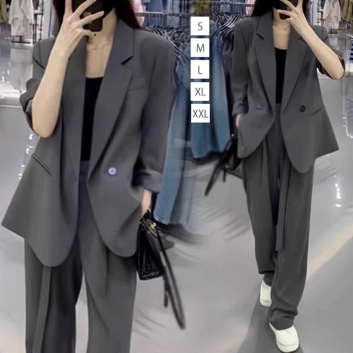 【2枚購入で1oo円OFF】セットアップ スーツ レディース パンツスーツ 2点セット 洗える Vネック OL 長袖 ワイドパンツ ロング丈 ビジネス リクルート オールシーズン 春 夏 秋 冬 大き