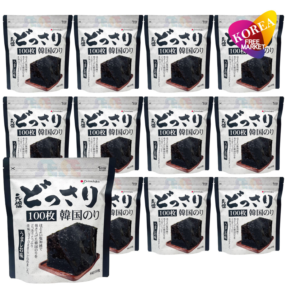オリオンジャコー どっさり 韓国のり 12袋セット 100枚入 うましお味 / チャック付き袋 Orionjako