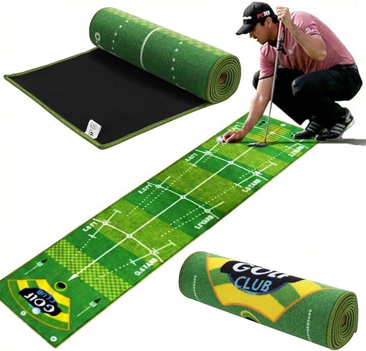 パターマット ゴルフ パット 練習 器具 ヤード表示 室内 防滑 静音 厚手6mm パッティング 用品 初心者 コンパクト収納 転がりスムーズ 距離感 (長さ240cmx幅50cm)