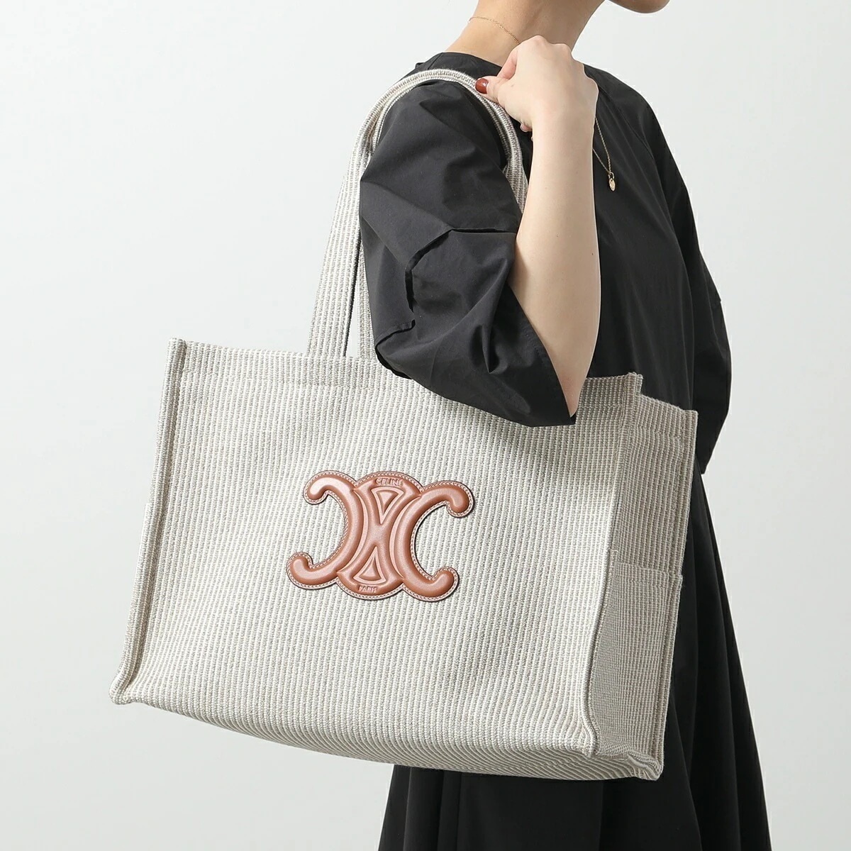 CELINE セリーヌ トートバッグ Large Cabas ラージ カバ 196762FEE.02BG レディース トリオンフ レザー ストライプ 鞄 Beige