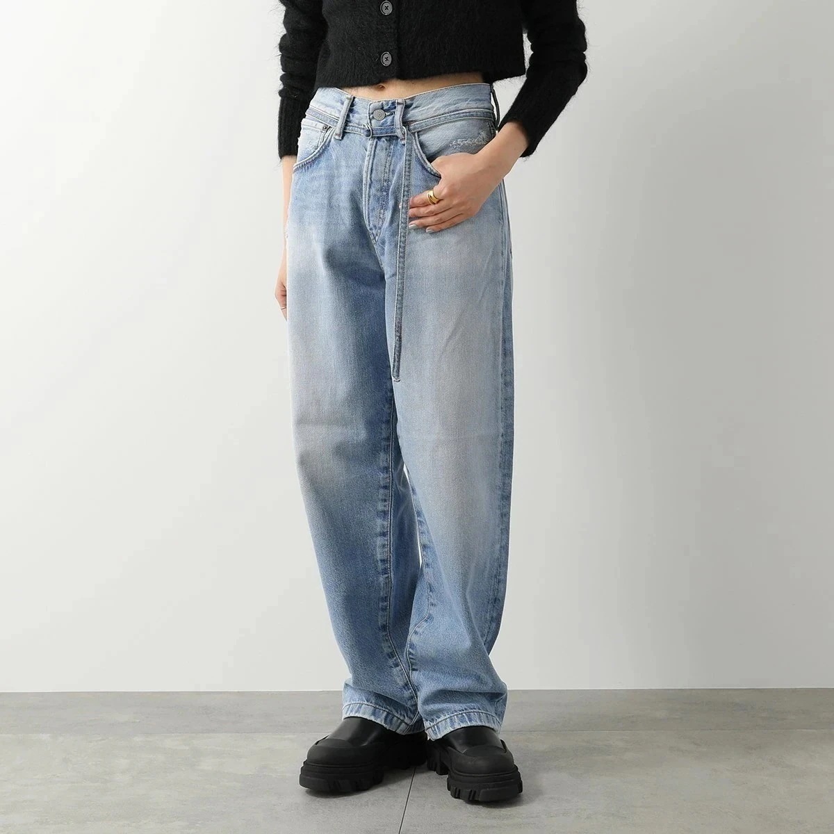 Acne Studios アクネストゥディオズ ジーンズ C00039 1991 TOJ レディース デニム ストレート ダメージ加工 ルーズフィット ベルト付