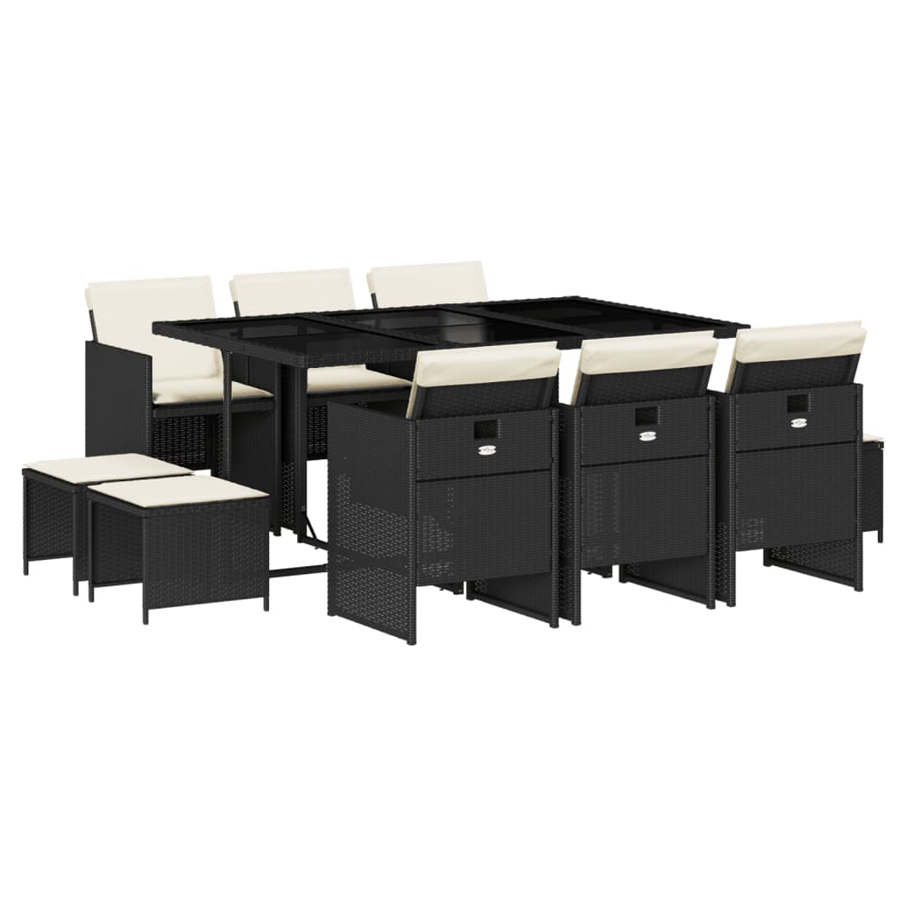 ガーデンダイニング3点セット クッション付き ブラック ポリラタン製