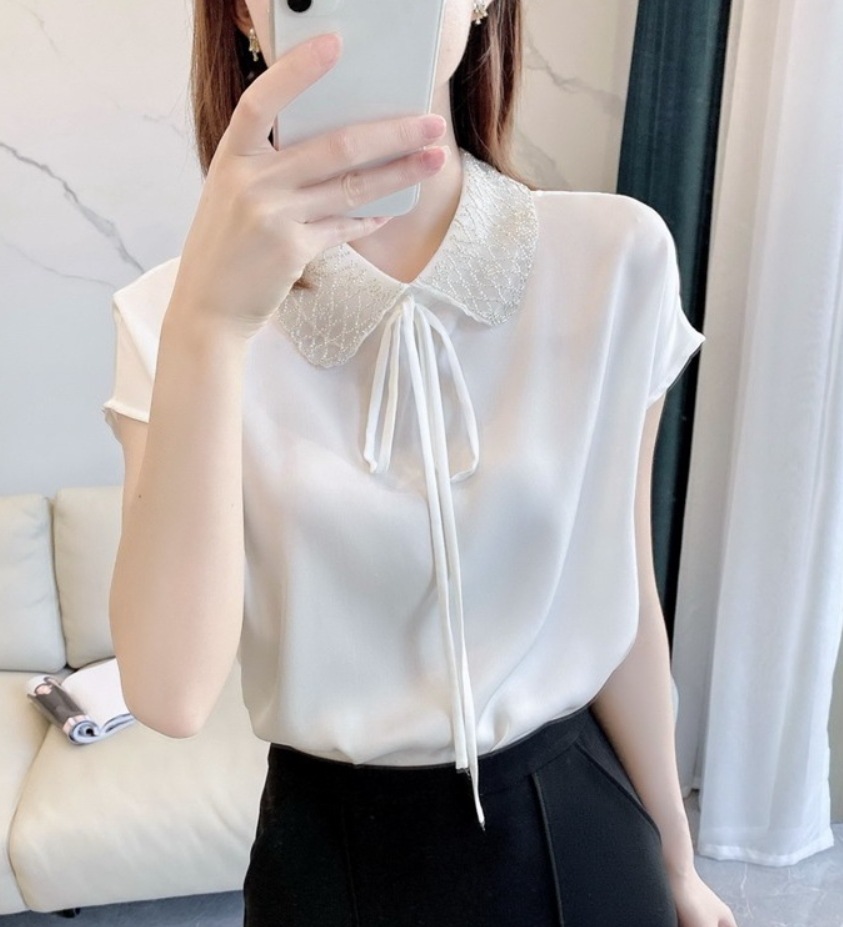 デート モテアイテム シャツ ブラウス 半袖 シフォン リボン 可愛い きれいめ 上品 おしゃれ かっこいい 可愛い ラブリー キュート ガーリー クール モード系 セクシー エレガント 5,363円