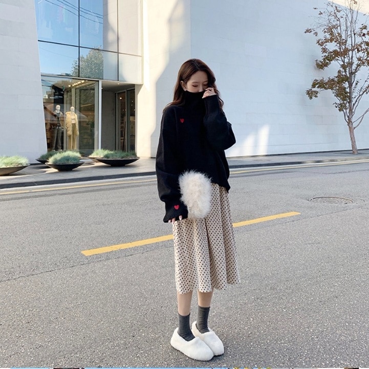 カジュアルニットセーター 長袖ニットセーター ゆったりニット ハイネックニットセーター トップス セーター プルオーバー 袖あり 長袖 ボリューム袖 Uネック タートルネック ハイネック ストレート