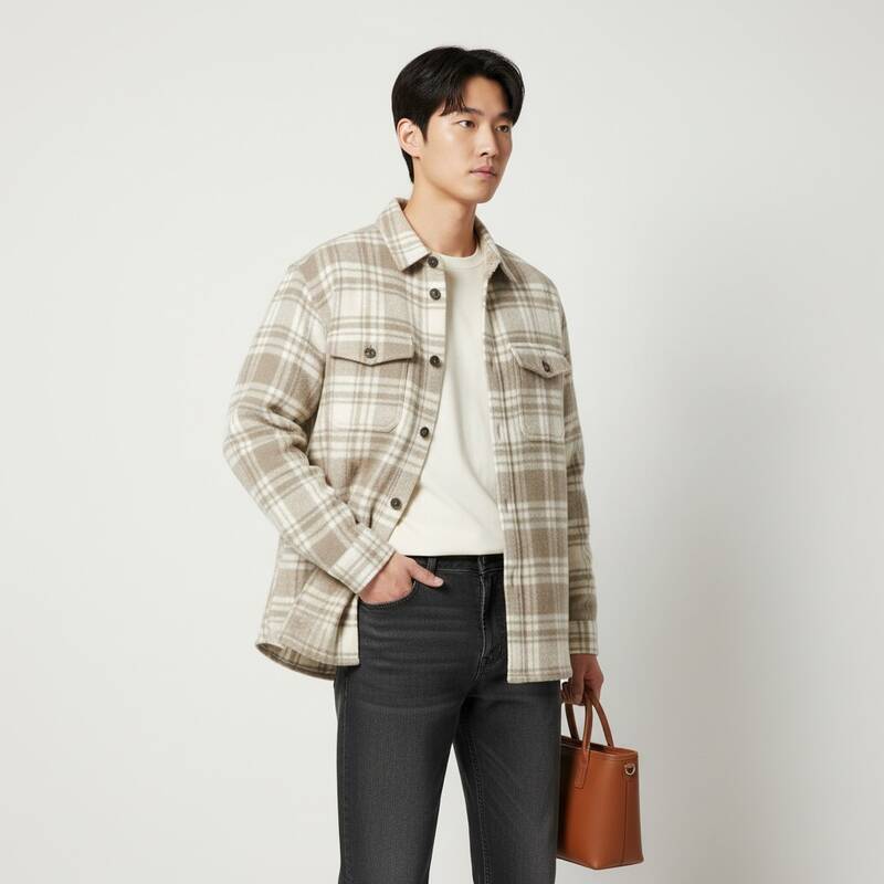 アミチェックウールオーバーシャツジャケットアイボリー男性用 UJK226 WV0014 187