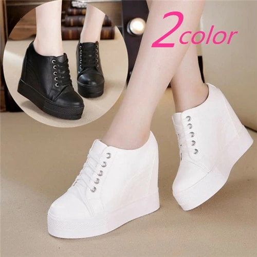 2色入荷　レディーススニーカー　ハイヒール　無地　インヒール　厚底　ハイカット　カジュアル　レディース　スニーカー　女の子　ウェッジソール　靴　シューズ　女性　春 夏 秋 冬 4,820円