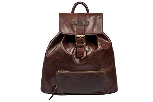 リュック・デイパック Zinda Genuine Leathers Unisex Backpack Drawstring Satchel Flap Over Book Bag Multiple Pockets Travel