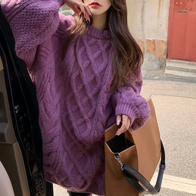 3color レディース ケーブルニット ニット 厚手 ケーブル編み 42