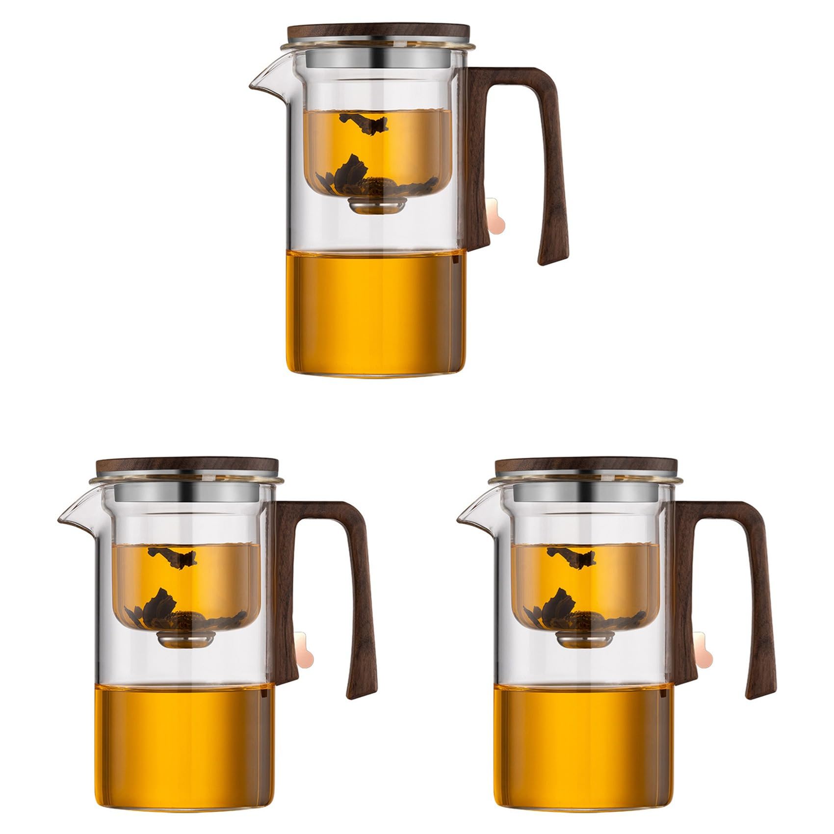 3X 磁気濾過ティーポット - 自動茶葉分離細いウエストデザインオフィス用ガラスティーポット