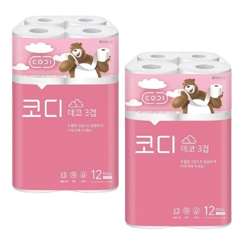 コーディネート3重デコトイレットペーパー27m x 12ロール2パック柔らかい衛生的なクリーンロールトイレットペーパートイレ