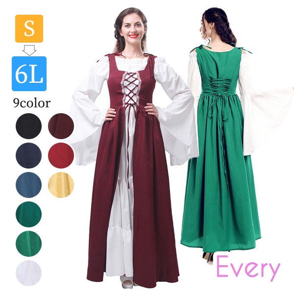 貴族服ドレス 中世 ヨーロッパ 中世庶民 ゴシック様式 メイド ビクトリア風 衣装 貴婦人 ステージ 学園祭 文化祭 コスチューム クリスマス ハロウィン S M L XL 2XL 3XL 4XL 5