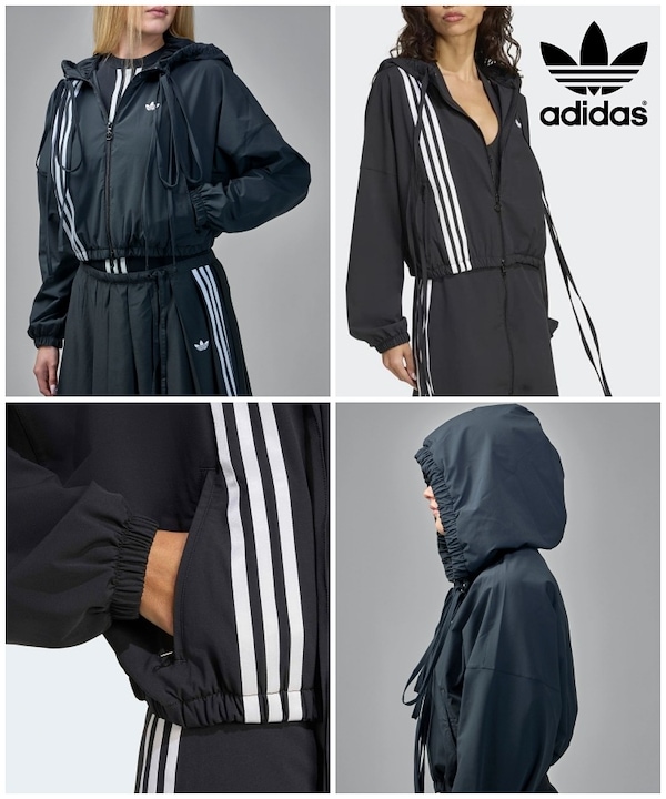 adidas フリルリボン付き長袖ジャケット　ブラック　XLサイズ　JI7536 Qoo10 adidas リボンオフプレースド ジャケット ミドル