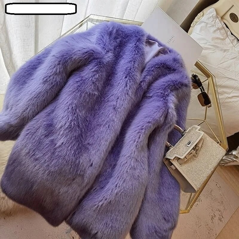 【急速出荷!】女性のためのエレガントな長袖フェイクフォックスファージャケット 冬 暖かく保つ 紫 毛むくじゃら フ