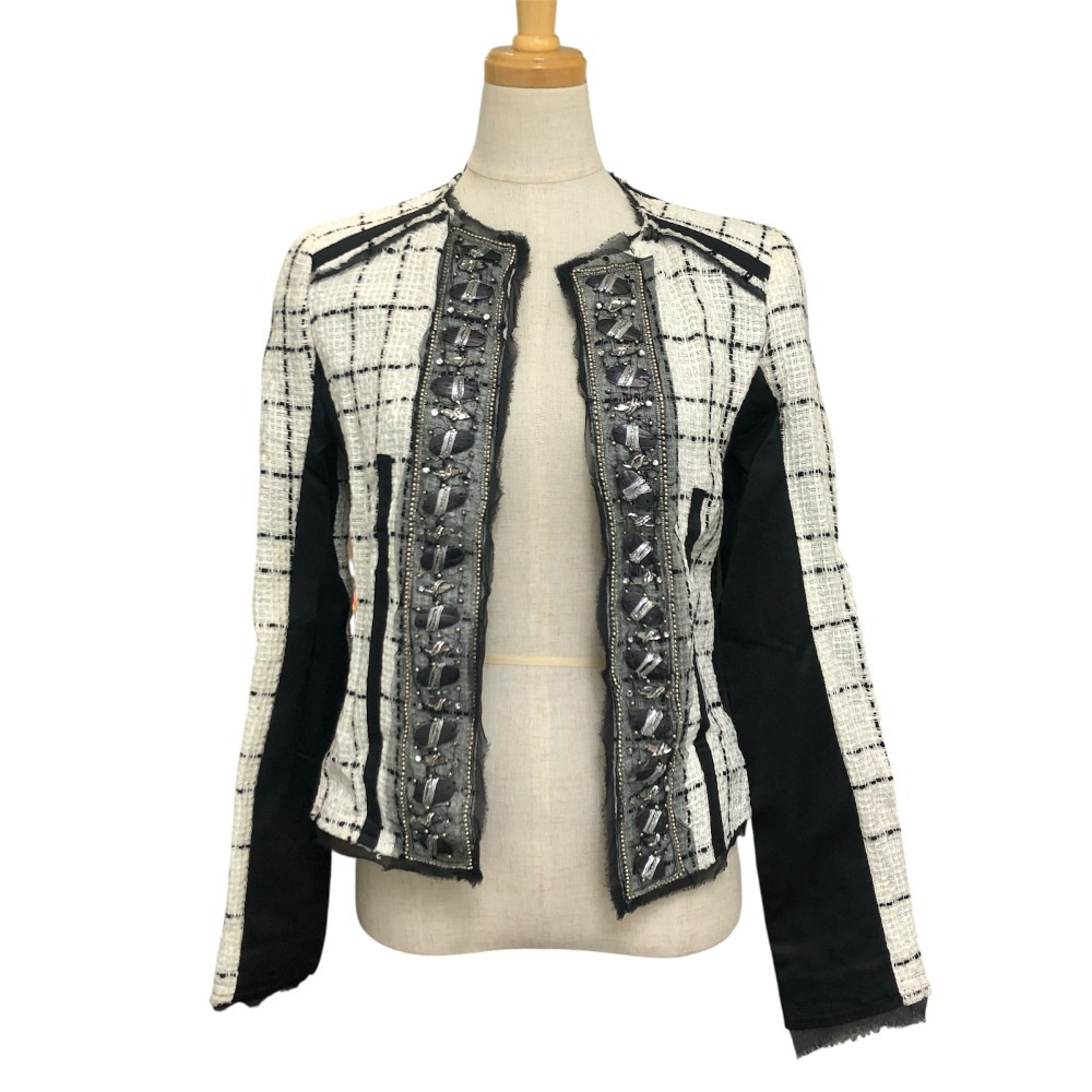 ジャケット PINKO ピンコ ツイード×フェイクレザー レディース ジャケット 40 ホワイト×ブラック KK ポリエステル