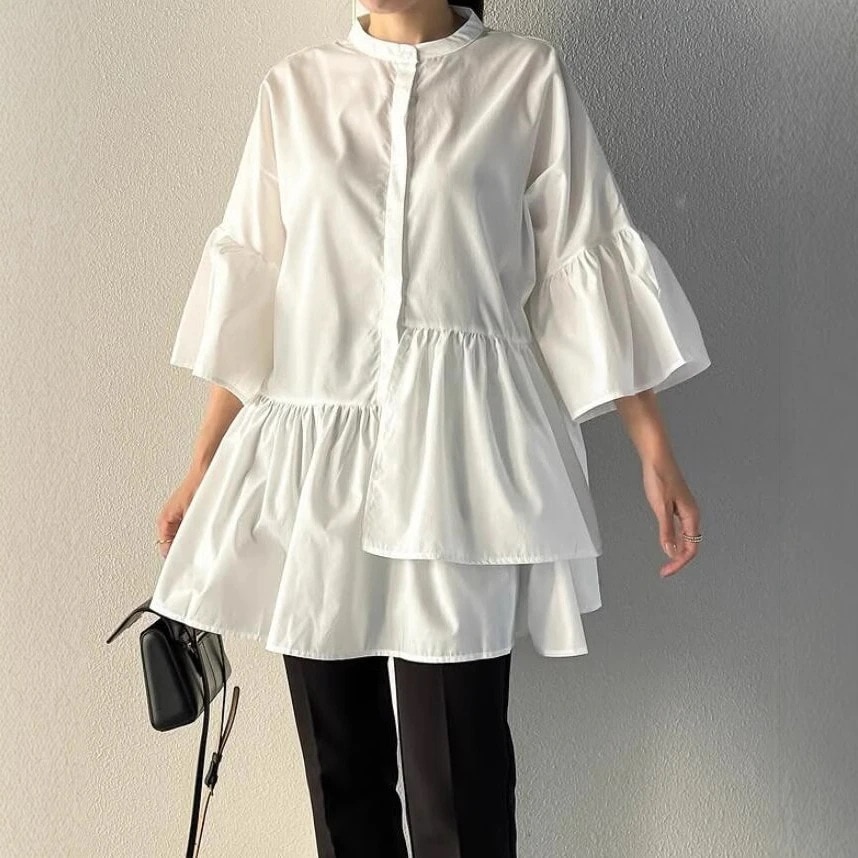 春 夏 秋 冬 シアーシャツ 韓国ファッション 長袖 ブラウス トップス おしゃれ 着痩せ 通勤 カジュアル レディース Tシャツ カーディガン