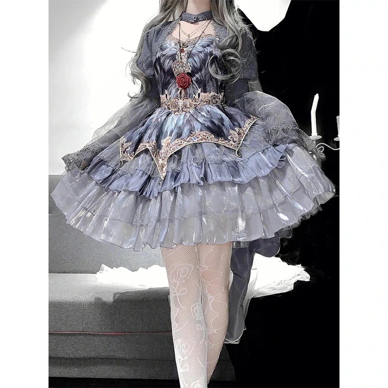 グレー ロリータ 半袖チョッキ Jsk ワンピース レディース ロリータ ウェディングドレス