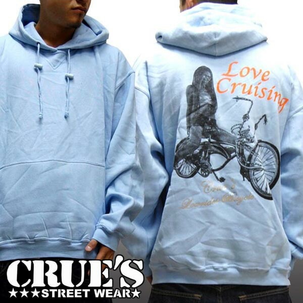 セール クルーズウェア メンズ ローチャリ スエット パーカー ライトブルー CRUES WEAR Love Cruising クルーズ ローライダー ストリート スタイル HIPHOP ウェアー