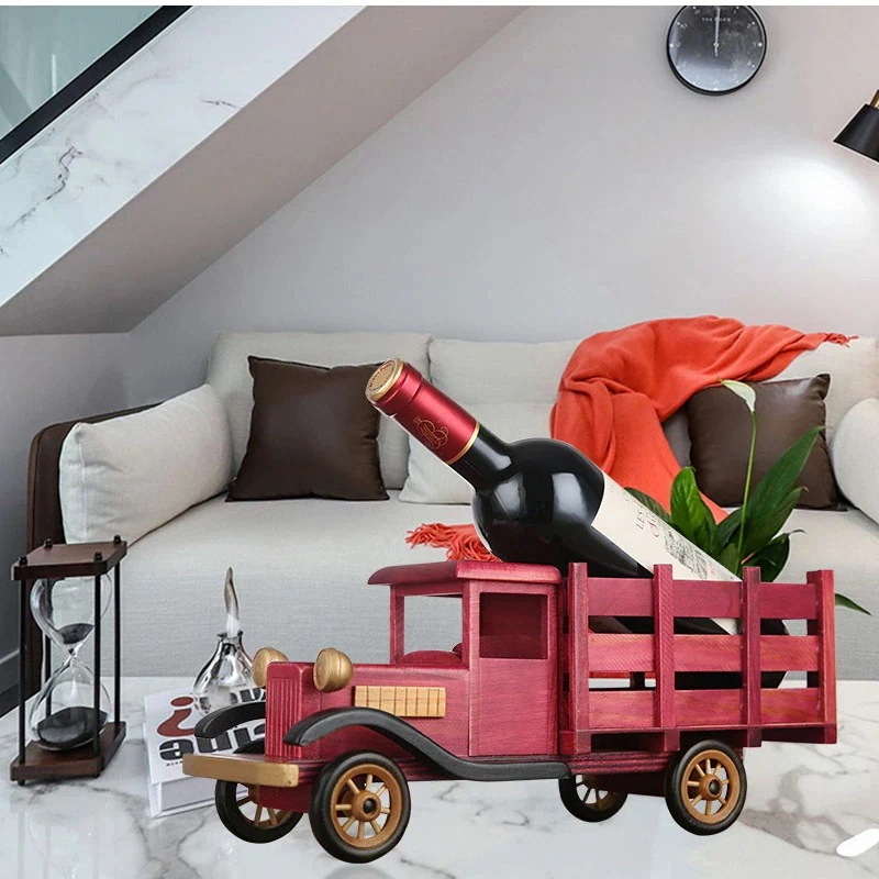 ワインボトルホルダー レトロなトラック型 車 木製 アンティーク風 おしゃれなワインスタンド ボトルスタンド オブジェ インテリア