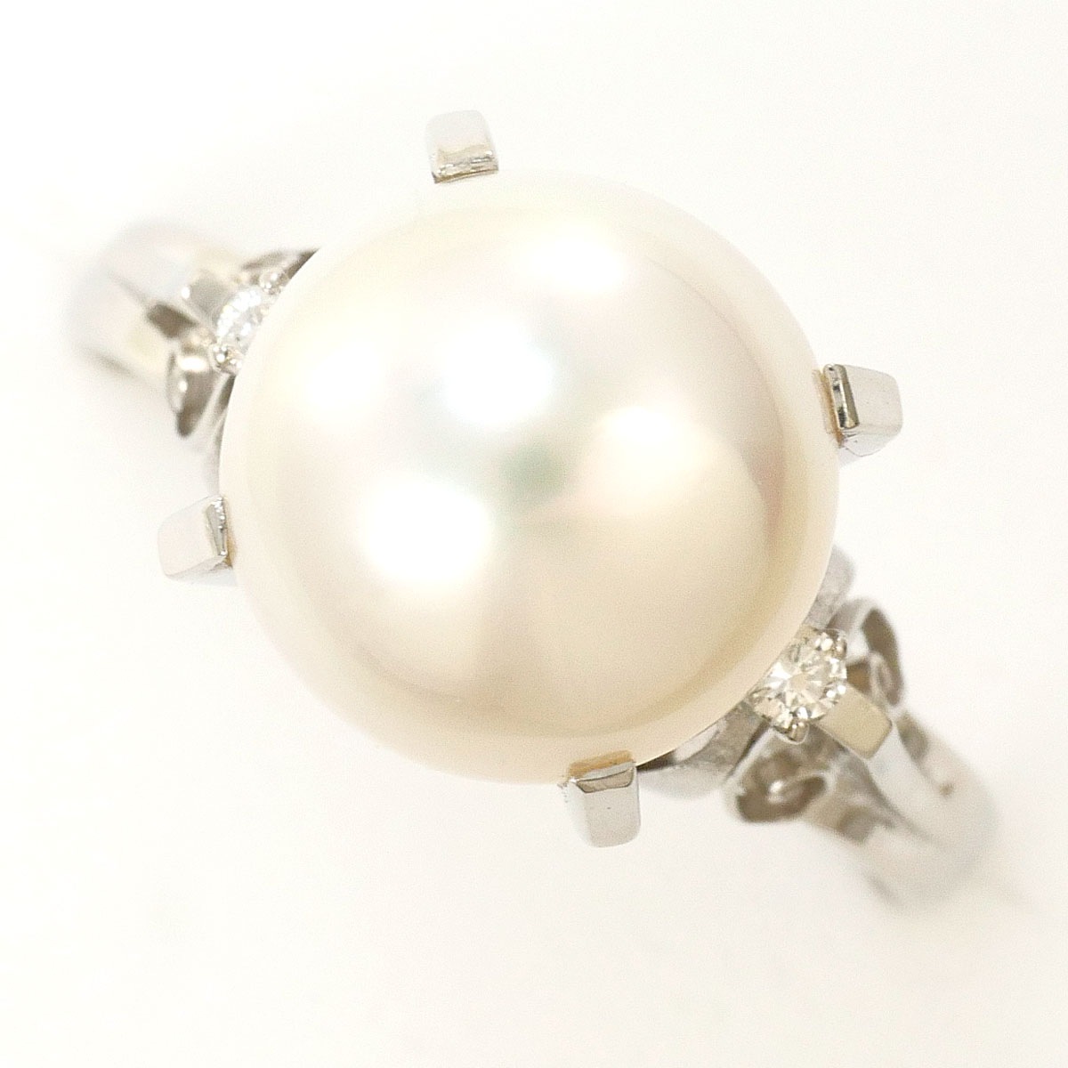 PT900 プラチナ リング・指輪 15.5号 パール（真珠） ダイヤモンド 0.06ct 総重量約6.6g 中古