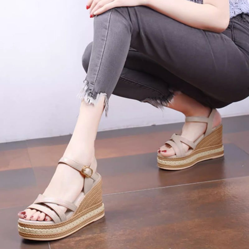 ストラップサンダル 22 23 24 レディース ウェッジソール 厚底 クロスベルト サマー アンクル シューズ 春夏秋 331967