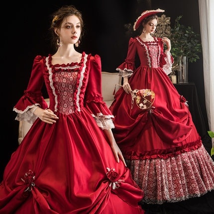 【フリーサイズ】レッド　貴族 衣装 オーダーメイド可能 王族服 ジュリエット カラードレス 新劇演出 現代劇演出 ヨーロッパ風 結婚式 演出服 パーティードレス　コスプレ衣装　コスチューム 編み上げタ