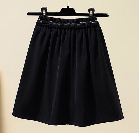 レディース スカート ミニ ショート 膝上 Aライン スマート ハイウエスト ウエストゴム 伸縮性 ボタン 中厚手 ストレッチ 大人可愛い シンプル 上品 おしゃれ クラシカル カレッジ風 学生風