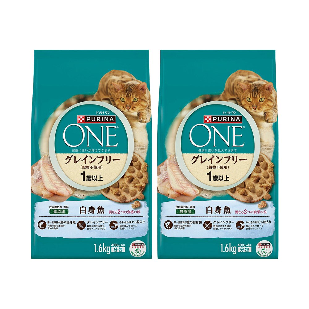 キャットフード　ピュリナワン　猫　キャット　グレインフリー　１歳からの全ての年齢に　白身魚　１．６ｋｇ（４００ｇX４袋）X２　ＣＲＣ35―15―68―20―00