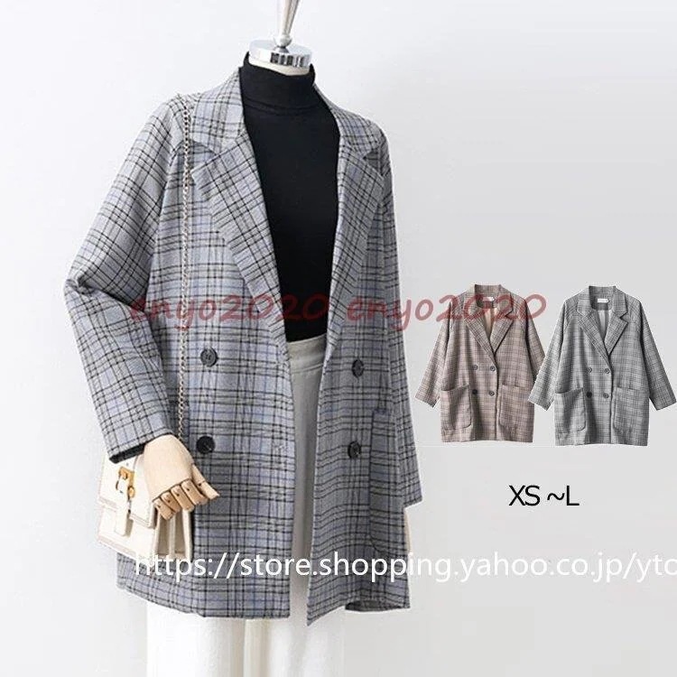ジャケット レディース アウター ライトジャケット テーラード 羽織 長袖 チェック テーラードジャケット グレー カーキ