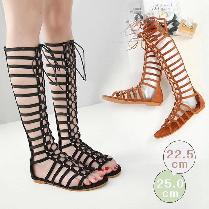 ローマ風 レースアップ サンダル フラットシューズ 疲れない レースアップ キャバサンダル オープントゥ 夏ブーツ ブーツ ぺたんこ サマーブーツ バックジッパー ローヒール グラディエーターサンダル 5,491円