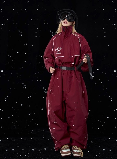 スノーボードウェア 2024 2025 上下セット レディース メンズ サロペット 防水15000 オーバーホール パンツ ワインレッド スノボー スキーウェア スノボウェア 韓国風 防水防寒防雪