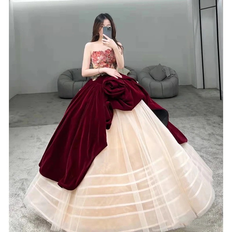ローズナイト ウェア 花嫁の婚約ドレス 成人式 レッド ウエディングドレス