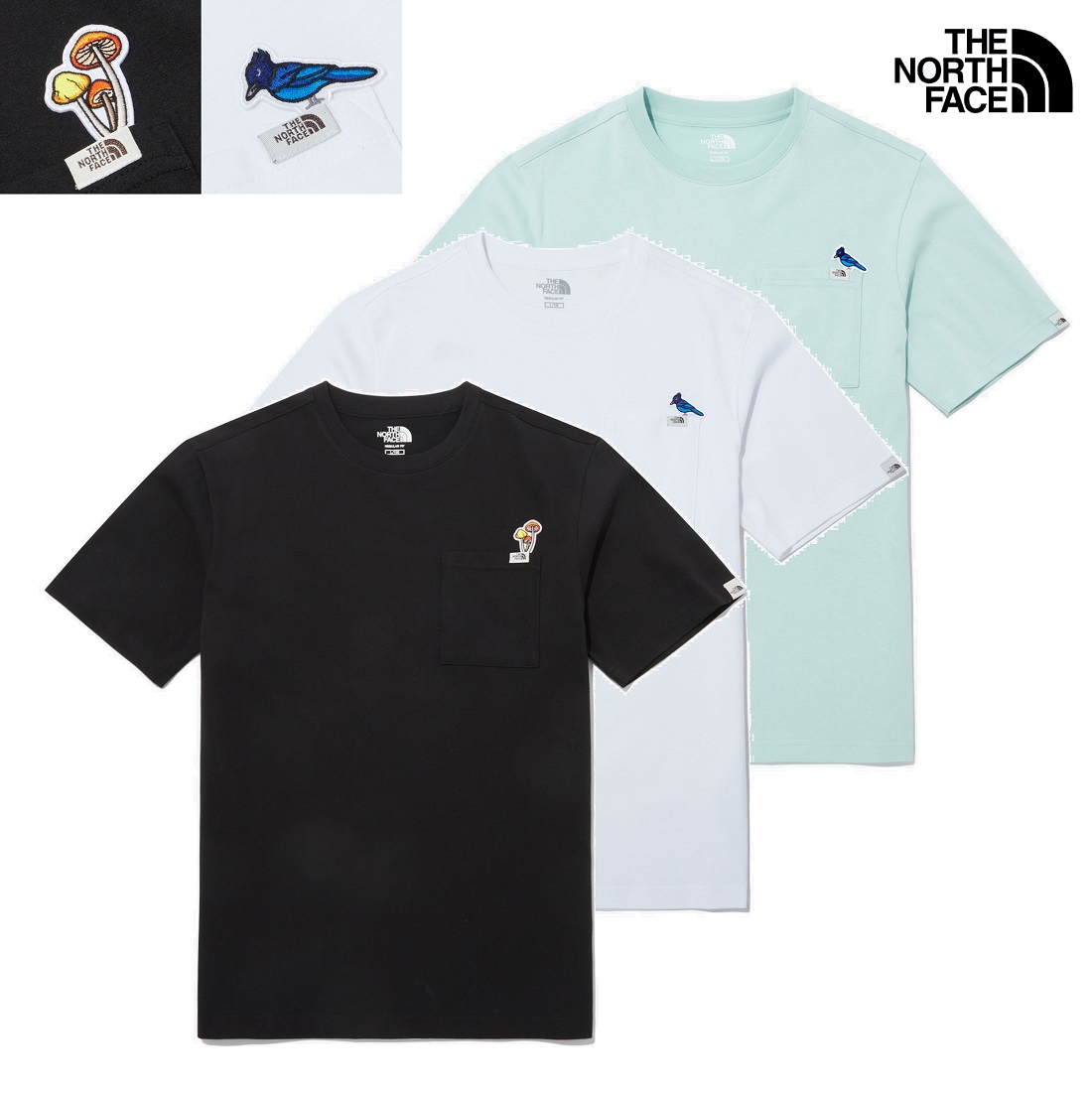 ONE EARTH POCKET S/S R/TEE 3色 新商品 ノースフェイスTシャツ 韓国人気 男女共用 韓国ファッション バンパルティ シャツ 女性服 韓国スタイル 学生ファッション 肝節期