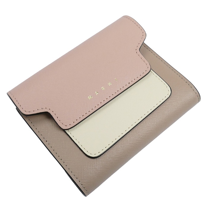MARNI マルニ コンパクトウォレット 三つ折り財布 サフィアーノ ピンク×ベージュ×アイボリー PFMO0051U8LV520 Z605M レディース 中古 美品