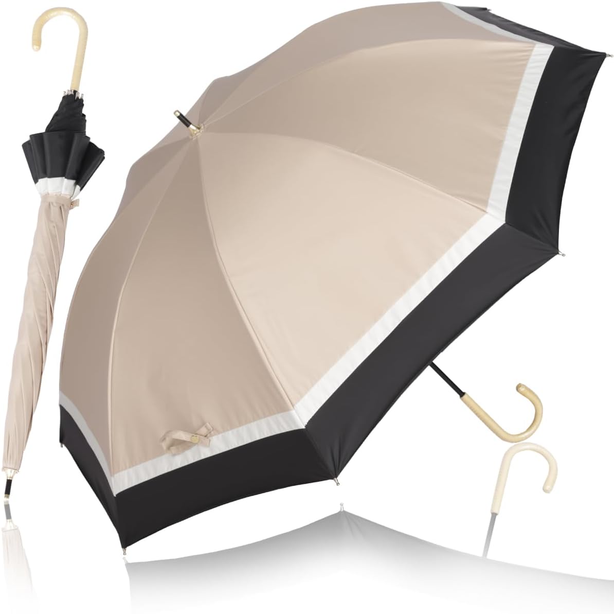 日傘 長傘 晴雨兼用 レディース uvカット100 完全遮光 遮熱 5級撥水 軽量 丈夫 耐風 ラタン持ち手 親骨55cm