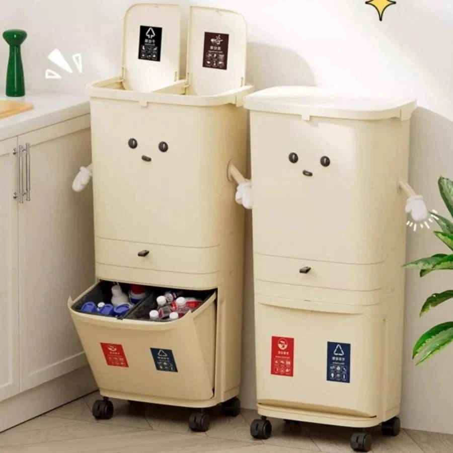 ゴミ箱 3 段 縦型 スリム キャスター付き ワンタッチ開閉 抗菌 分別 大容量 蓋付き キッチン リビング