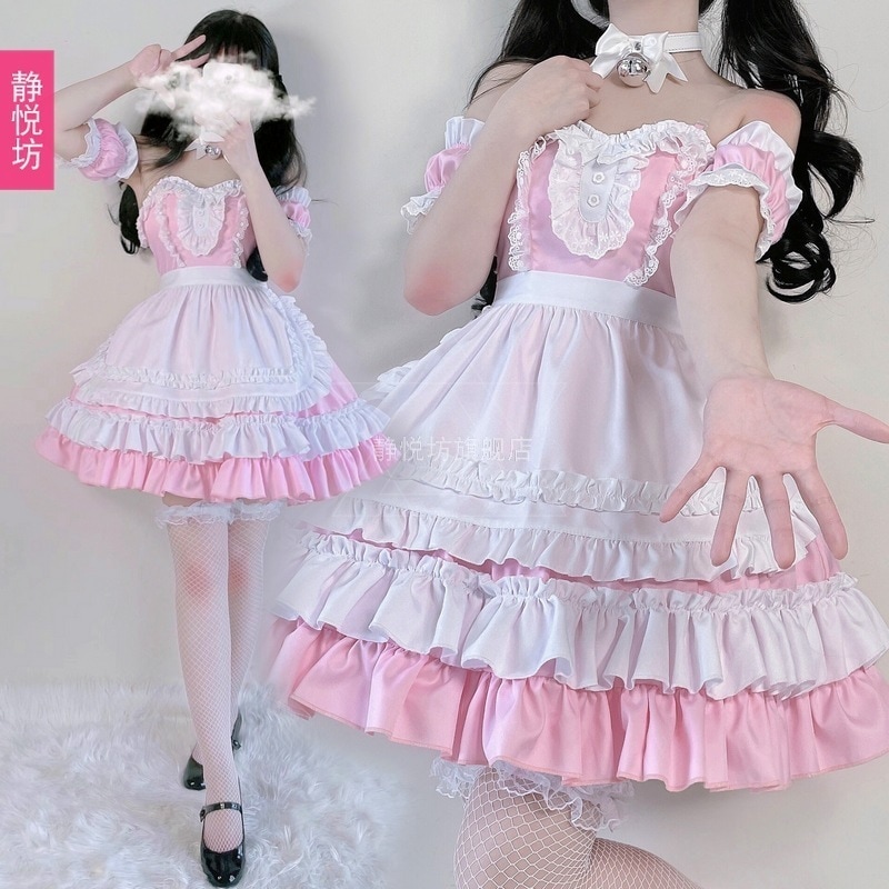 ピンクアニメメイドcos服二次元lolitaセクシーかわいい少女ロリータストラップワンピース