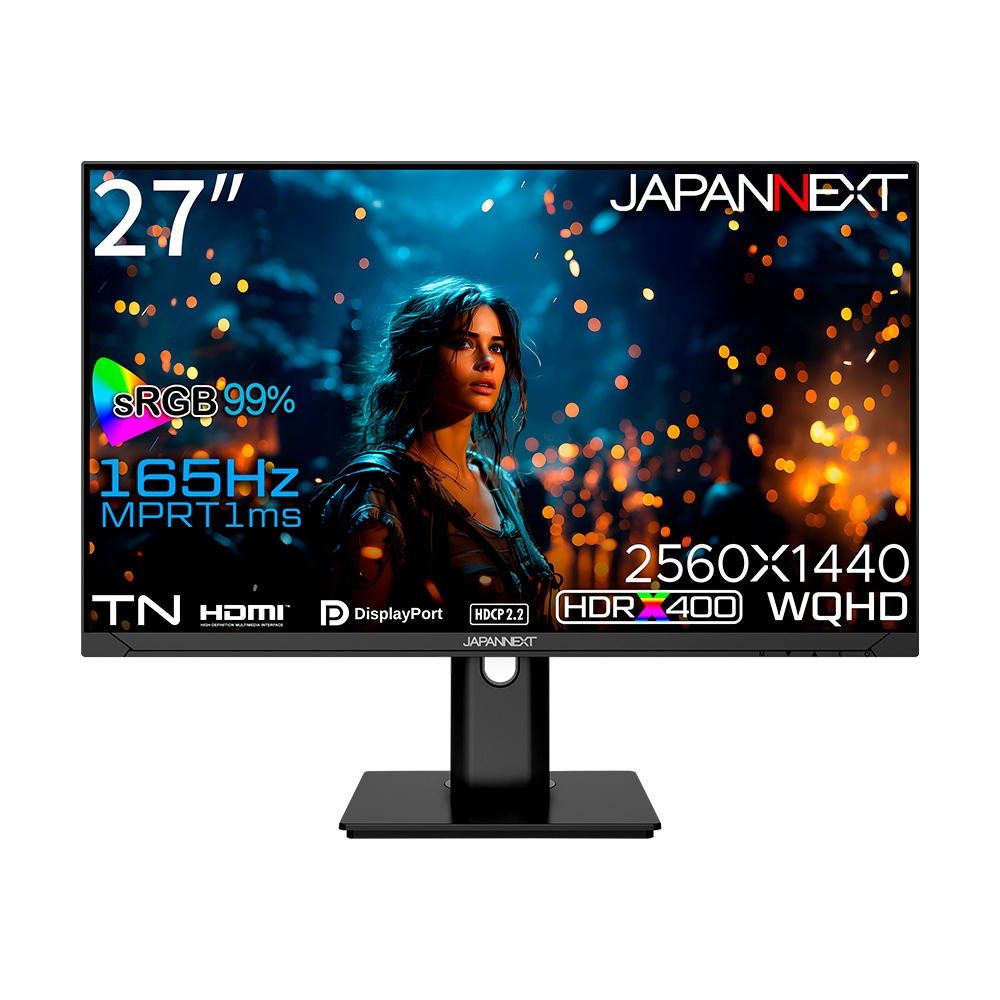 JAPANNEXTジャパンネクスト ゲーミング液晶ディスプレイ(27型/TN/WQHD 2560×1440/165Hz/1ms/HDR400/HDMI2.0/DP1.4/VESA/PIP・PBP対応
