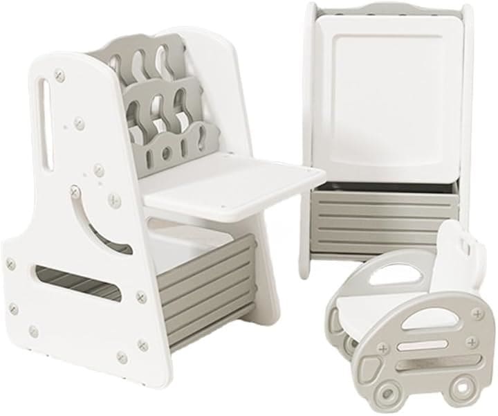 お絵描きボード キッズデスク イーゼル付き 大きい 多機能テーブル＆チェア 絵本棚 知育デスク 収納付き おしゃれ 軽量 コンパクト 2way 絵本ラック(ホワイト, free)