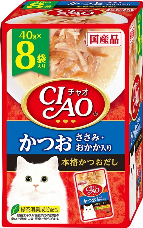 （まとめ買い）いなばペットフード CIAO パウチ かつお ささみ/おかか入り 40gx8袋 猫用フード [x6]
