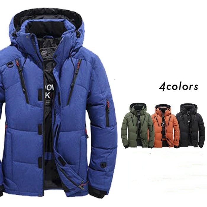 ダウンジャケット メンズ 無地 中綿 アウター フード付き 撥水加工 防寒 大きいサイズ ハイネック キルティングコート