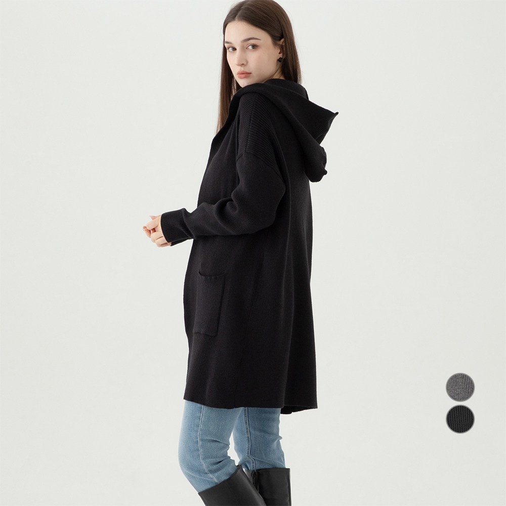 ELLE Paris レディースフード付きロングカーディガン