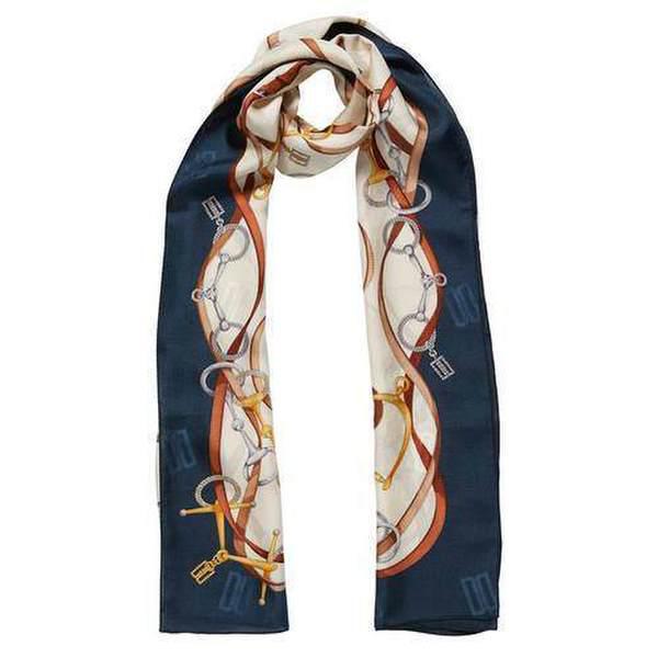 DCSC1F011 ネイビーチェーンパールポイントシルクスカーフ