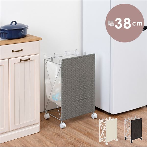 分別ごみ箱ラック/ダストワゴン 約幅38cm グレー 防水 キャスター付き